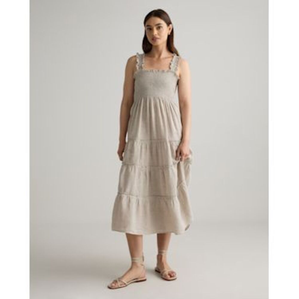 Quince Beige Tiered Midi Sundress